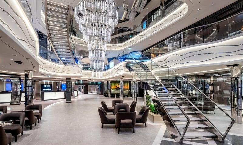 MSC World Asia’s stylish Atrium. (Itinerary 1 & 2)