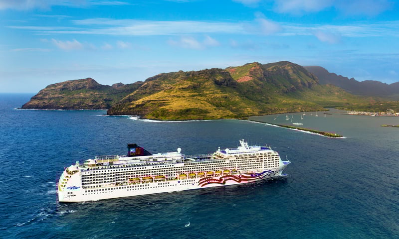 NCL's Pride of America arriving to Nawiliwili in Kauai Island, Hawaii.