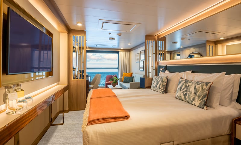 Enjoy a well-appointed Infinity Suite onboard Quark Expeditions' World Voyager.