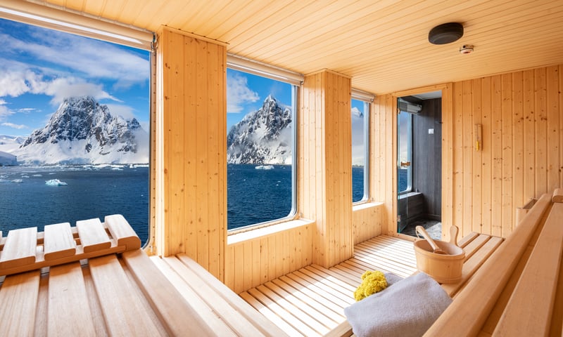 The Tundra Spa is a warm room with a view, on Quark Expeditions' World Voyager. (Charges may apply)