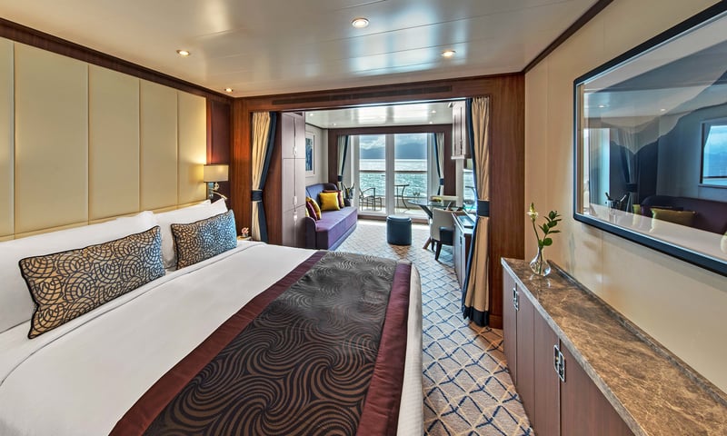 All Veranda Suites feature a full-length glass door leading to a private veranda, Seabourn Ovation.