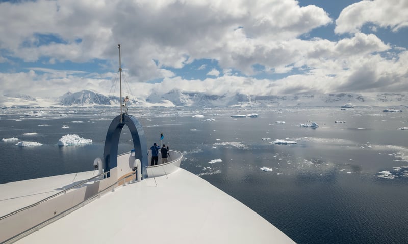 View Antarctic coastlines from the Swan's Nest aboard the SH Vega.