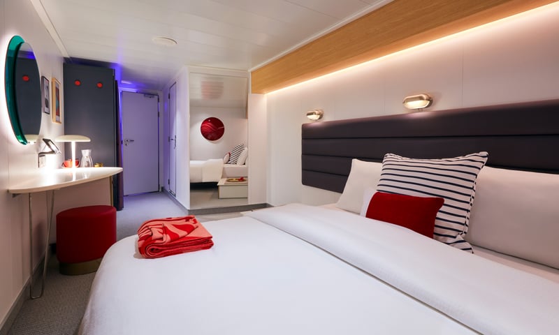 Stay in the Insider Cabin aboard the Scarlet Lady.