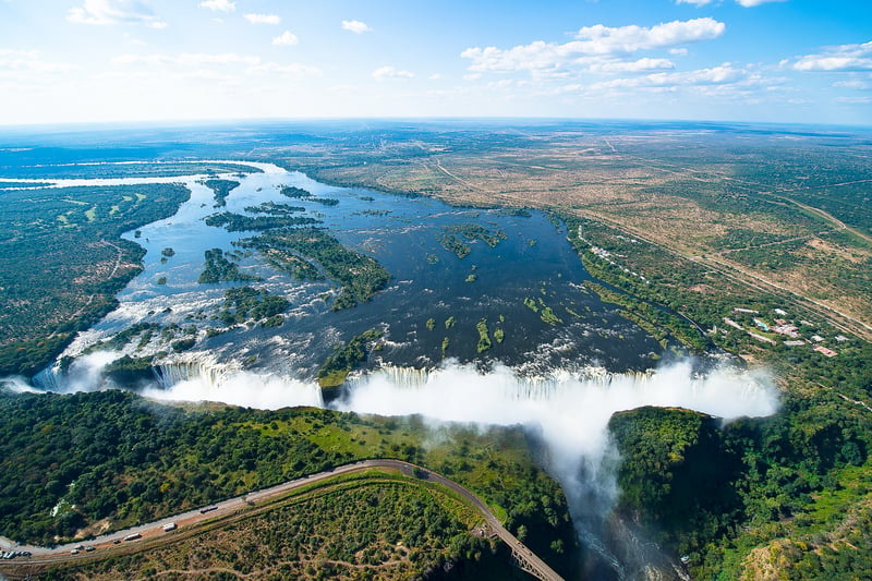 Victoria Falls is located in the Zambezi River, between Zambia and Zimbabwe.