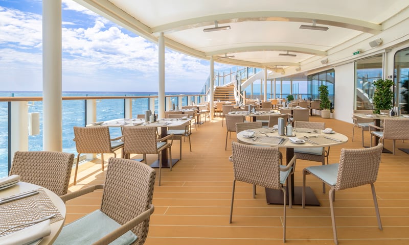 Enjoy ocean views while dining at La Terrazza aboard Silversea’s Silver Nova.