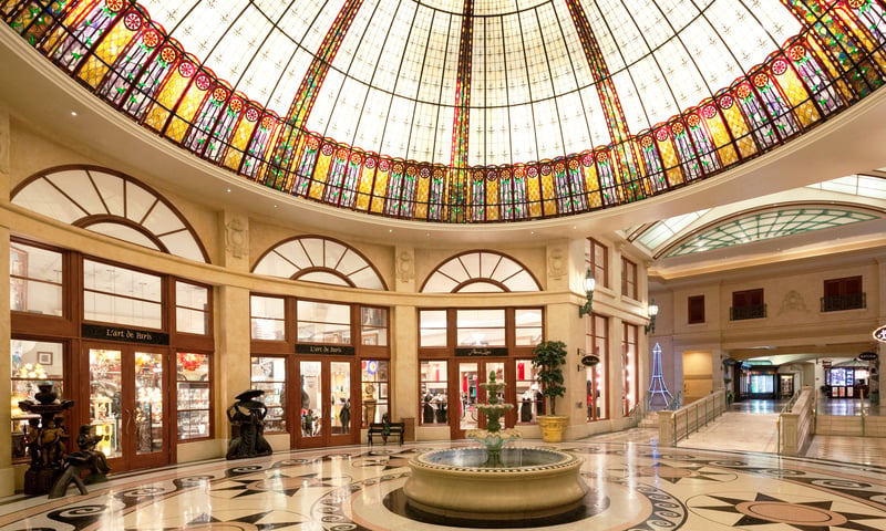 Stroll through the Parisian shopping promenade at Paris Resort & Casino in Las Vegas, Nevada.