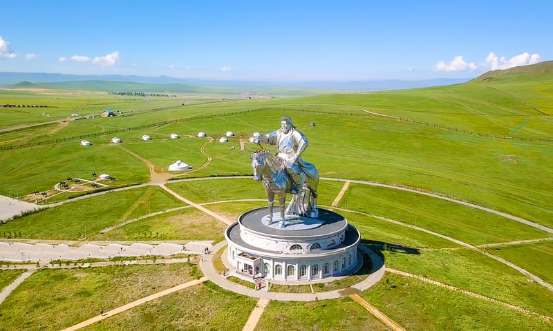 Discover the Ghenghis Khan Equestrian Statue Complex near Ulaanbaatar, Mongolia.