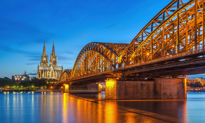 Look out for the twin spires of Cologne's Gothic cathedral.