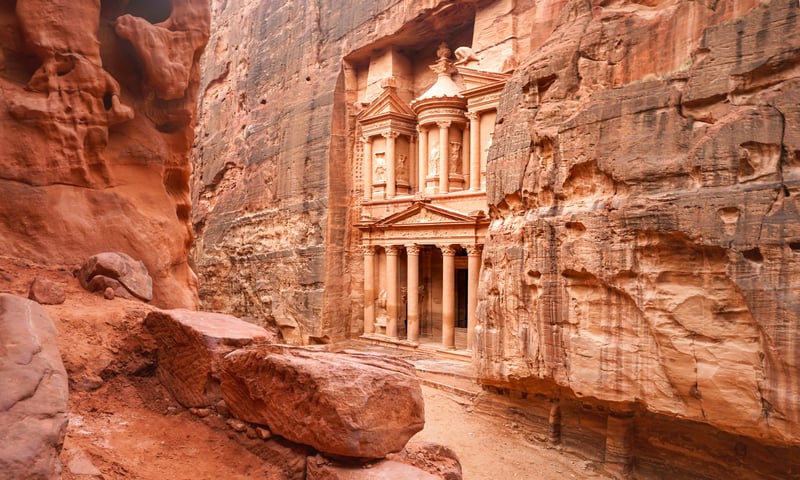 Explore the rose-coloured city of Petra, Jordan.
